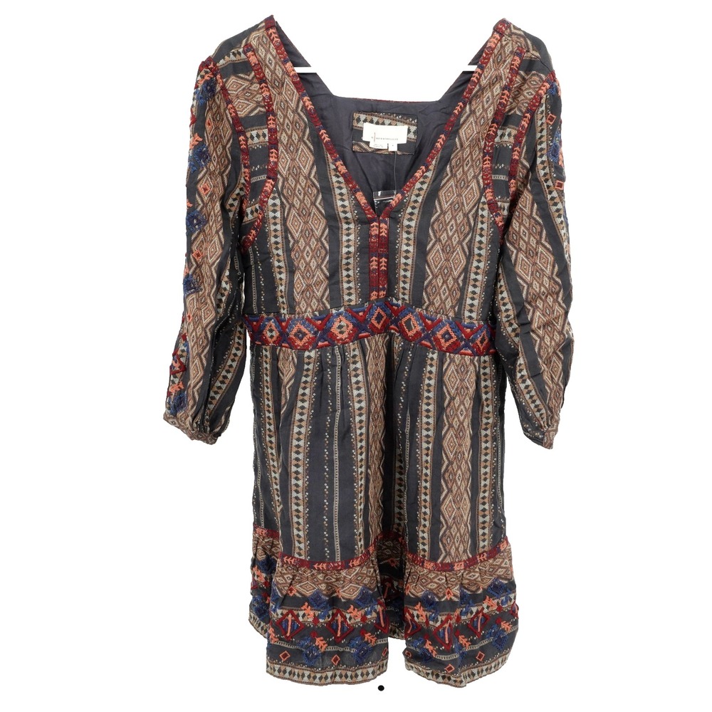 Anthropologie Mini Dress SZ M Embroidered Renaissance Faire Boho Textured NWOT